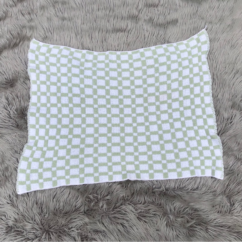 babyGEAR Sage Green and White Checkered Chenille Baby Blanket